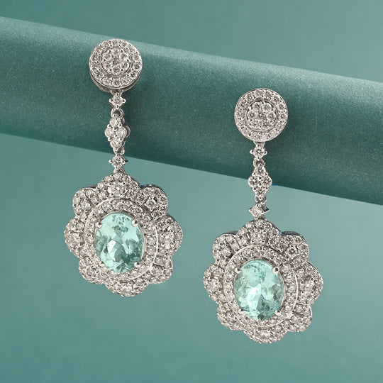 CHAIRMAN VAULT COLLECTION - AAAA Paraiba Turmalin, Weißer Diamant AGI zertifiziert Ohrringe,zertifiziert und geprüft, 950 Platin ca. 5.51 ct