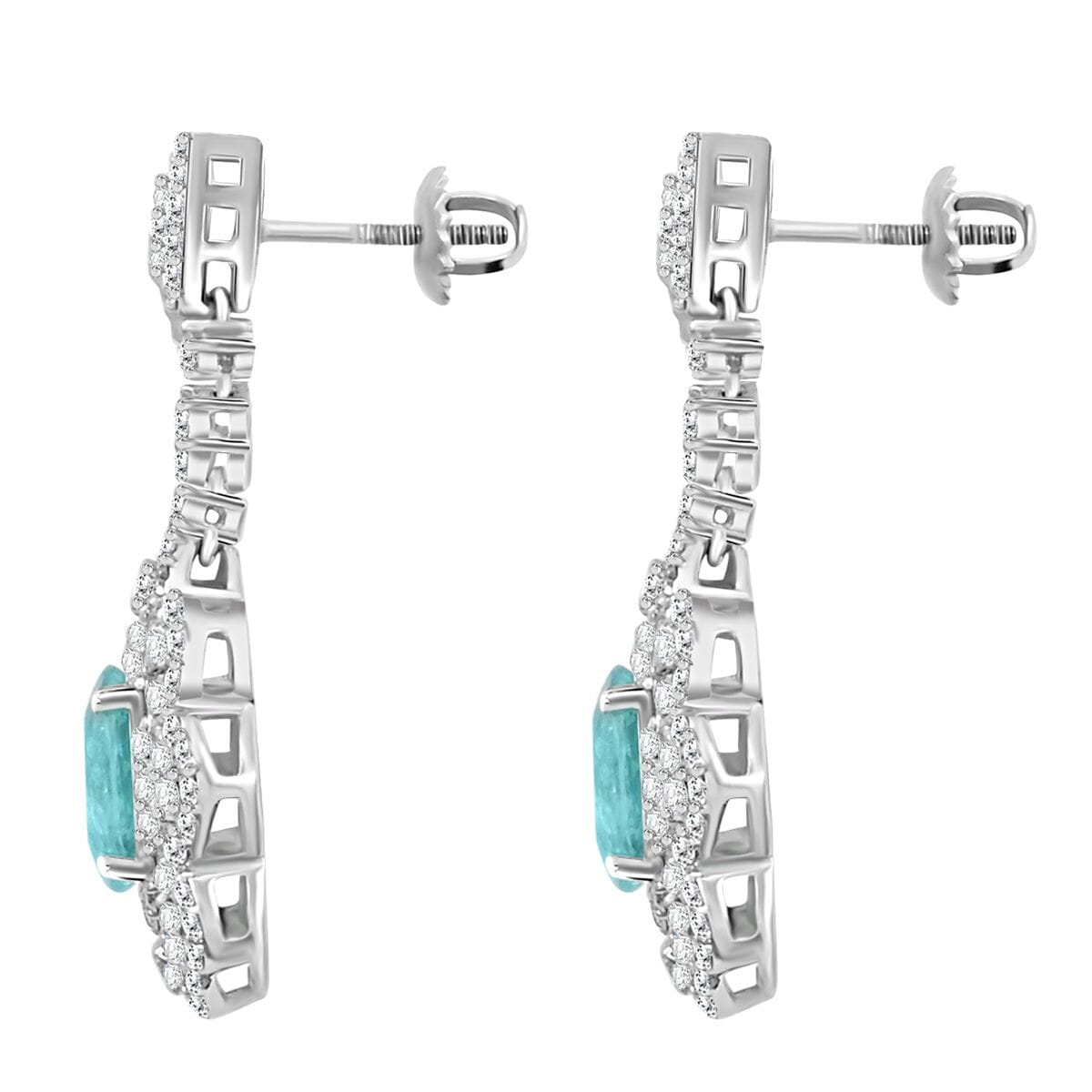 CHAIRMAN VAULT COLLECTION - AAAA Paraiba Turmalin, Weißer Diamant AGI zertifiziert Ohrringe,zertifiziert und geprüft, 950 Platin ca. 5.51 ct