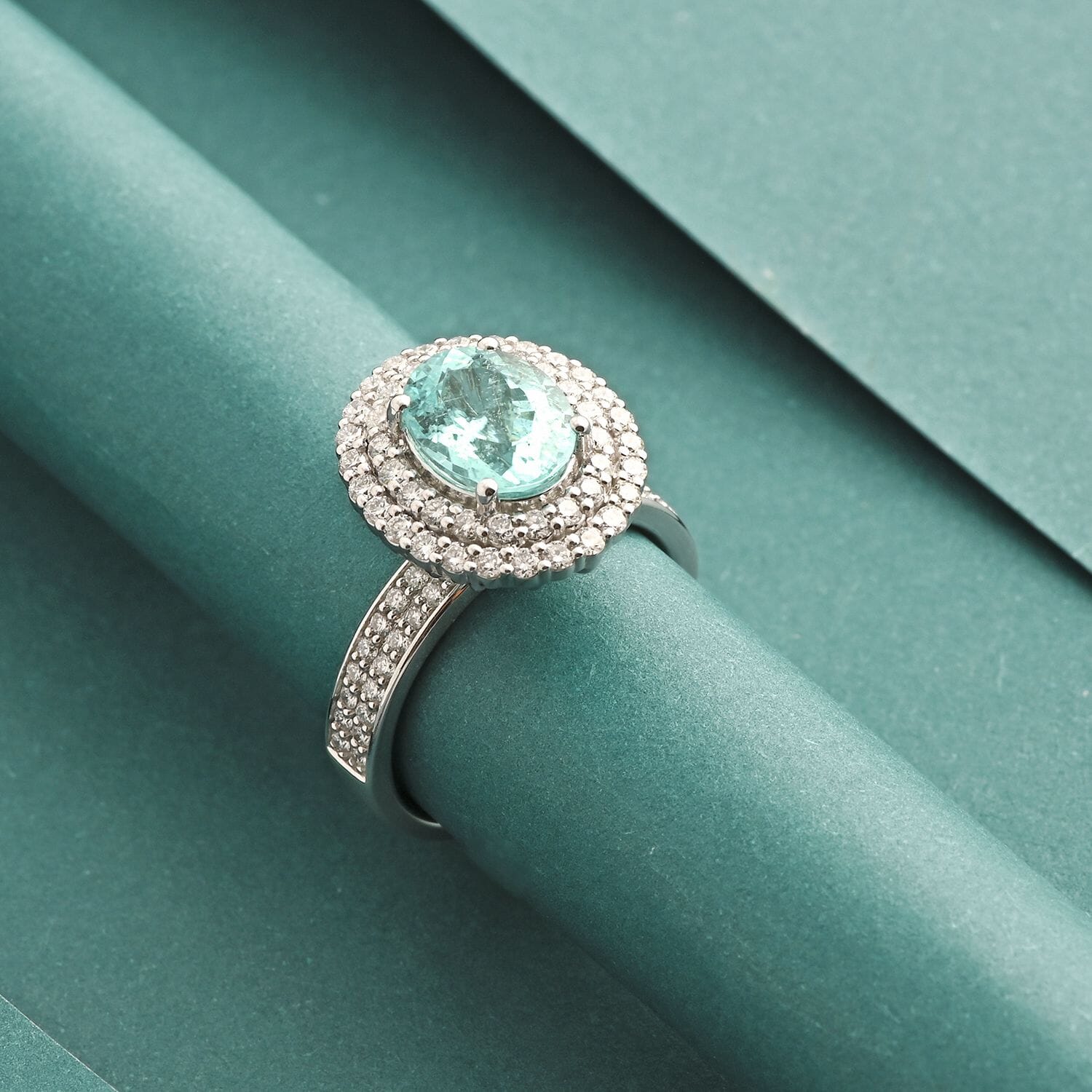 CHAIRMAN VAULT COLLECTION - AAAA Paraiba Turmalin, Weißer Diamant AGI zertifiziert Ring, zertifiziert und geprüft, 950 Platin (Größe 17.00) ca. 3.50 ct