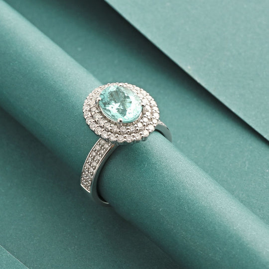 CHAIRMAN VAULT COLLECTION - AAAA Paraiba Turmalin, Weißer Diamant AGI zertifiziert Ring, zertifiziert und geprüft, 950 Platin (Größe 17.00) ca. 3.50 ct