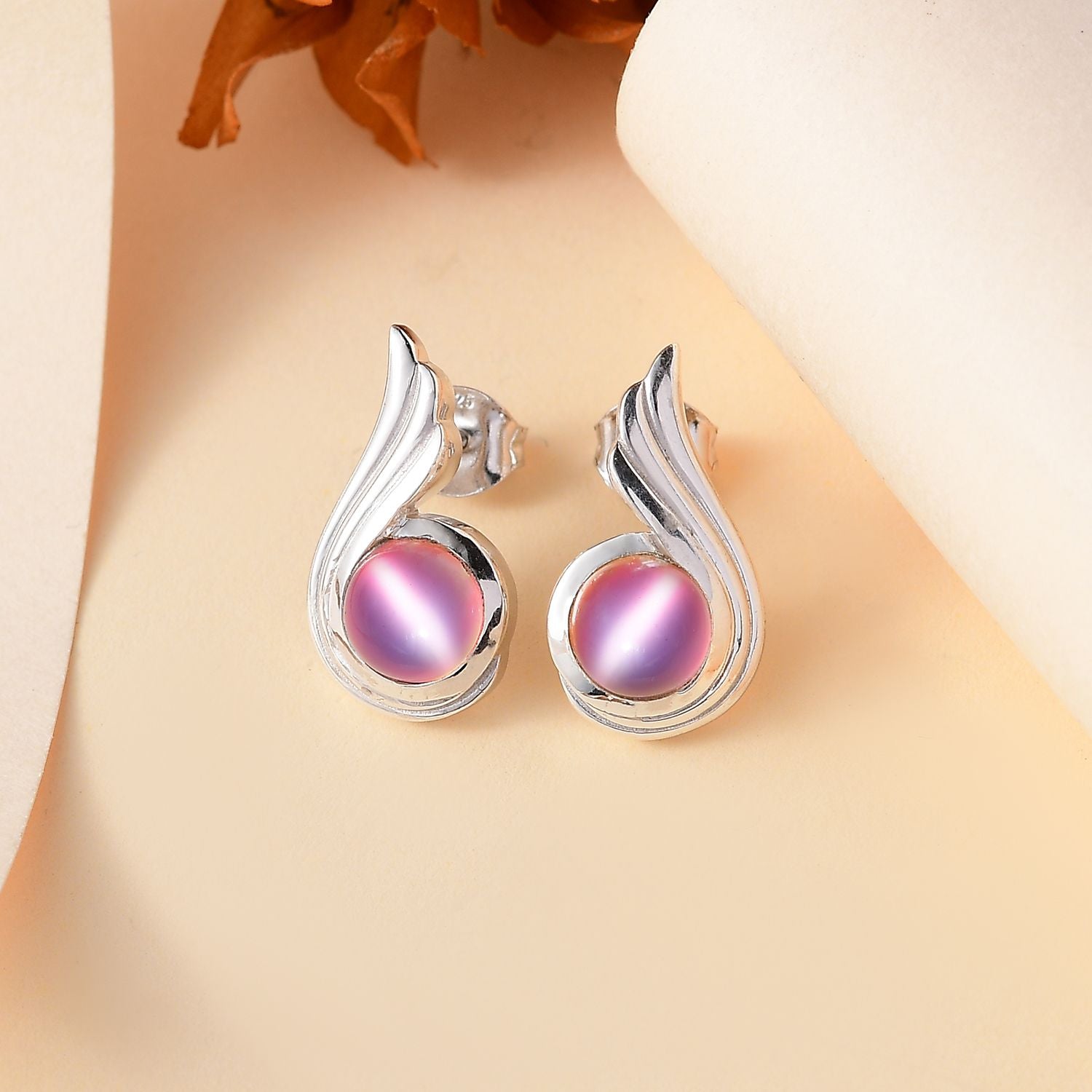 Flamingo Mondstein Ohrringe 925 Silber rhodiniert ca. 3.11 ct