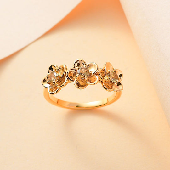 AA Natürlicher goldener Tansanit, Weißer Zirkon Ring, 925 Silber 750 Gelbgold Vermeil (Größe 20.00) ca. 0.36 ct