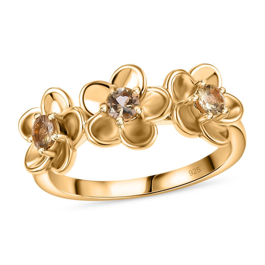 AA Natürlicher goldener Tansanit, Weißer Zirkon Ring, 925 Silber 750 Gelbgold Vermeil (Größe 20.00) ca. 0.36 ct