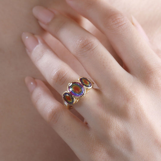 Nebula Quarz Ring, 925 Silber 750 Gelbgold Vermeil (Größe 19.00) ca. 6.15 ct