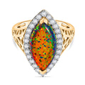 Lab Created schwarzen Opal, Weißer Zirkon Ring, 925 Silber 750 Gelbgold Vermeil (Größe 21.00) ca. 3.11 ct