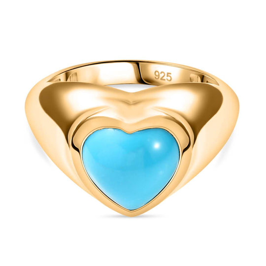 AA Amerikanischer natürlicher Sleeping Beauty Türkis Ring, 925 Silber 750 Gelbgold Vermeil (Größe 18.00) ca. 2.93 ct