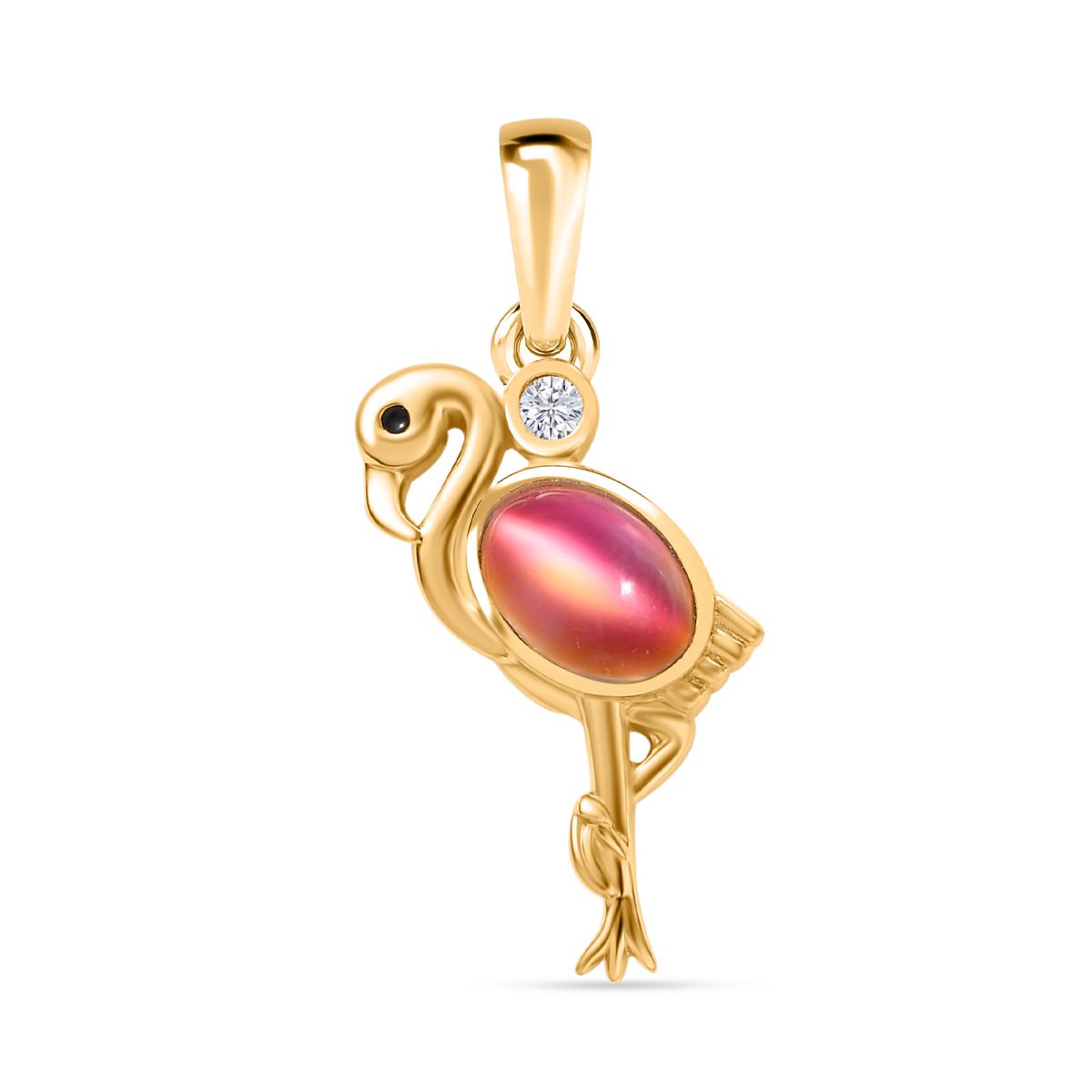 Flamingo Mondstein, Weißer Zirkon Anhänger 925 Silber vergoldet ca. 0,97 ct.