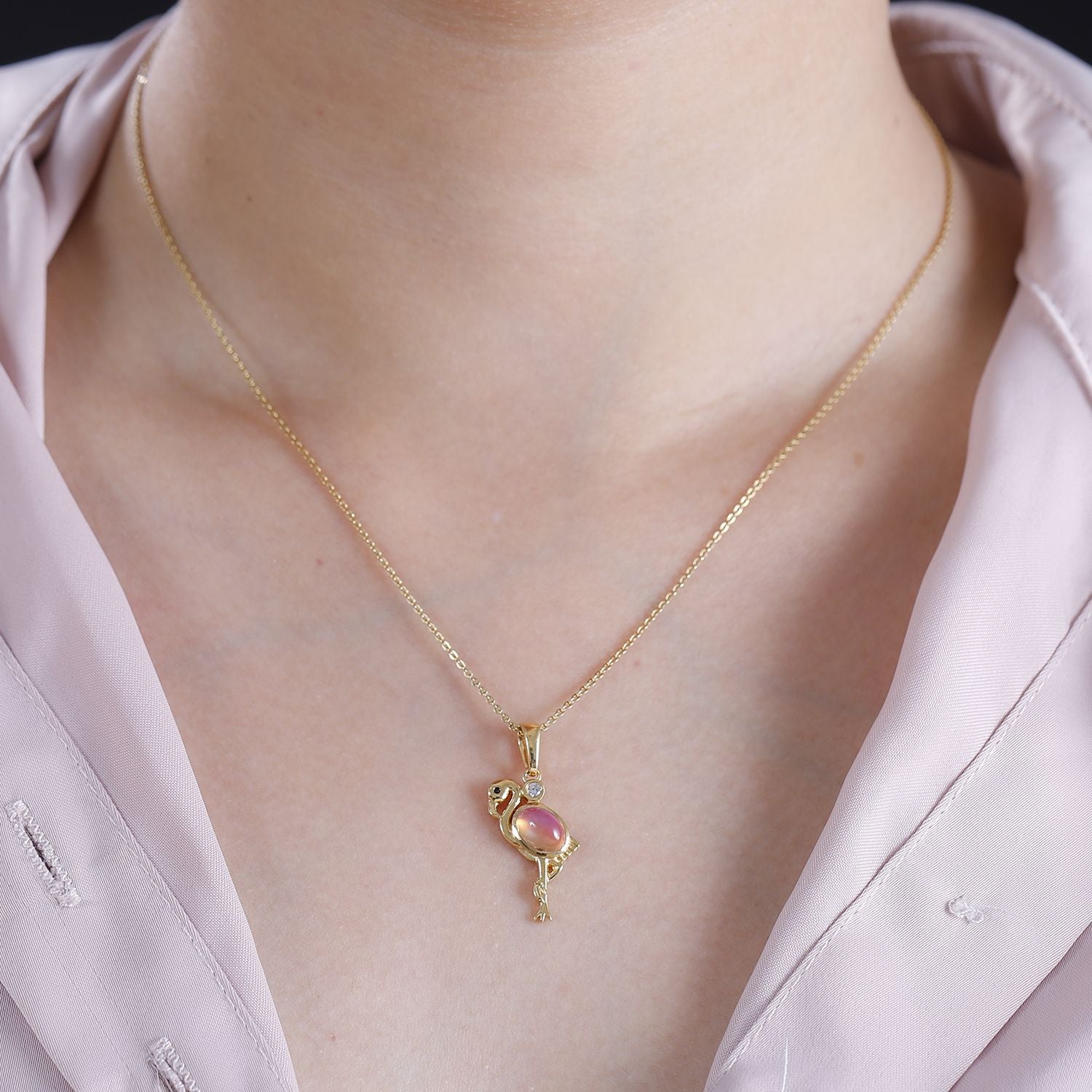 Flamingo Mondstein, Weißer Zirkon Anhänger 925 Silber vergoldet ca. 0,97 ct.