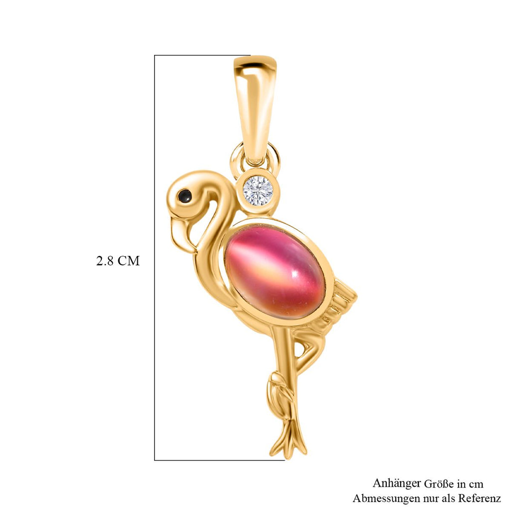 Flamingo Mondstein, Weißer Zirkon Anhänger 925 Silber vergoldet ca. 0,97 ct.