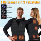 Größenverstellbare Heizweste, 7 Zonen temperaturverstellbar, inkl. 5000 mAh Powerbank, schwarz
