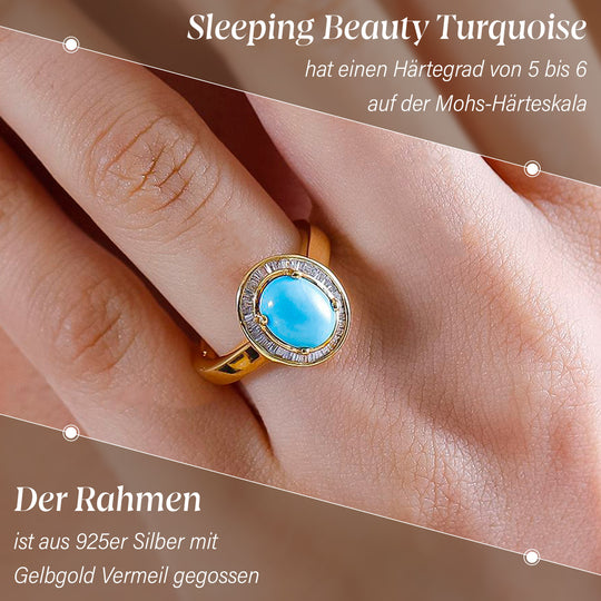 AAA Amerikanischer, natürlicher Sleeping Beauty Türkis, Weißer Diamant Ring 925 Silber 750 Gelbgold Vermeil (Größe 20.00) ca. 1.61 ct