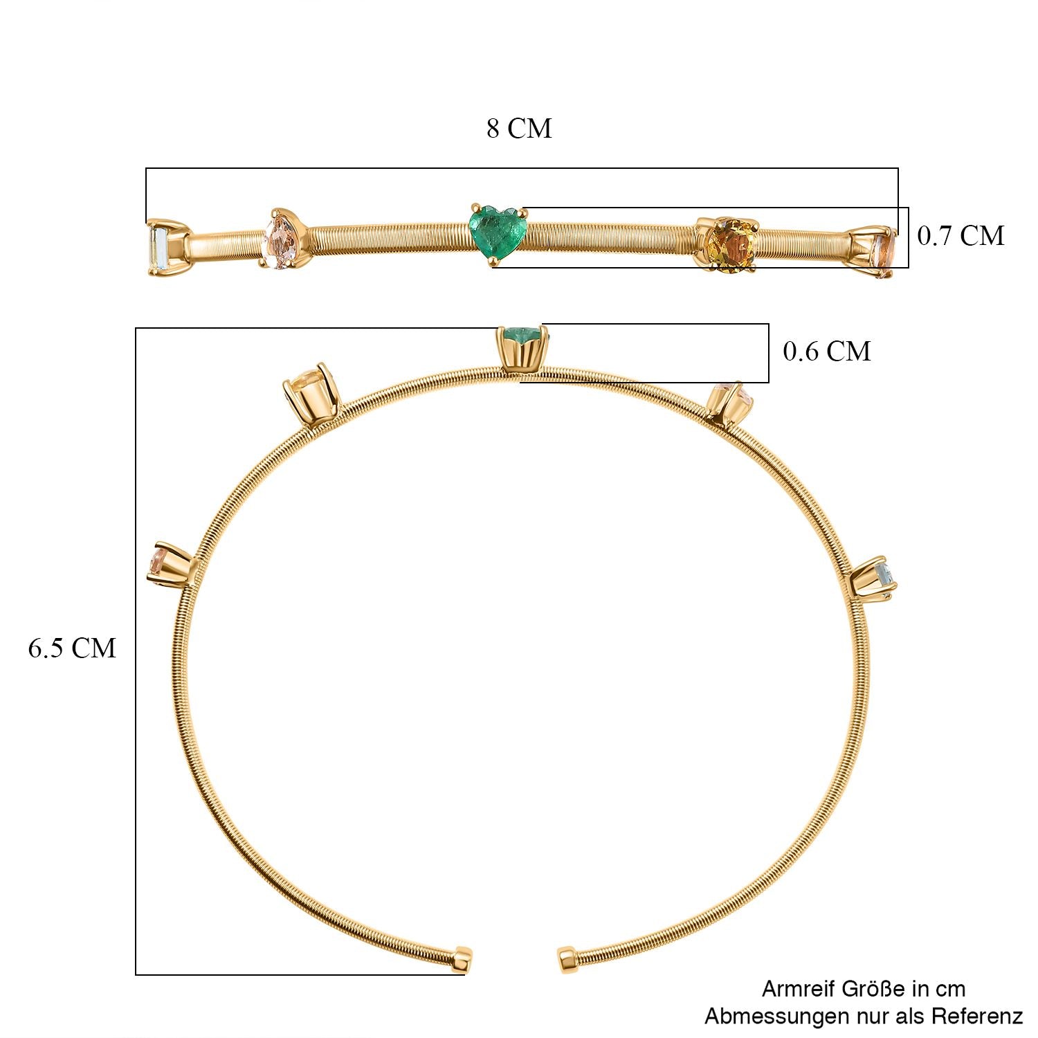 GEM FIESTA Kollektion - AA Smaragd, Morganit, Heliodor, Aquamarin Armreif ca. 19 cm 925 Silber 750 Gelbgold Vermeil ca. 1.76 ct
