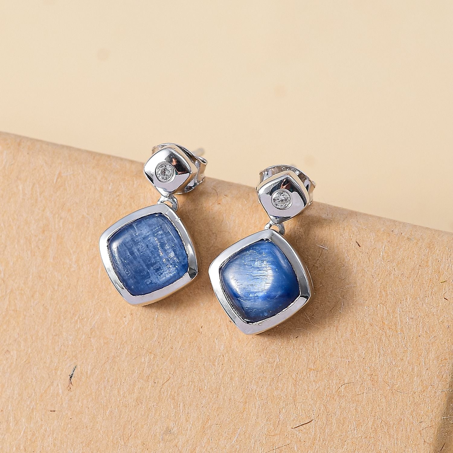 Kyanit, Weiße Zirkon Ohrringe, 925 Silber platiniert ca. 5.80 ct