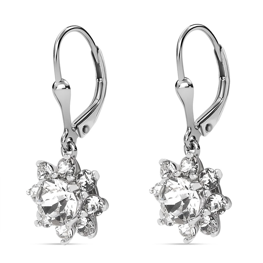J Francis gefertigt mit SWAROVSKI Weißer Swarovski Kristall Ohrringe 925 Silber platiniert 2.61 ct