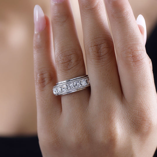 Weißer Kristall Spinning-Ring, 925 Silber rhodiniert (Größe 19.00) 3.40 ct