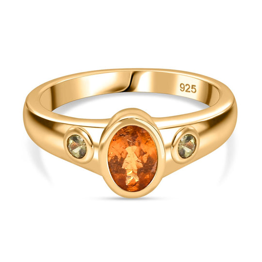 AA Spessartin Granat, Demantoid Granat Ring 925 Silber 750 Gelbgold Vermeil (Größe 17.00) ca. 1,14 ct