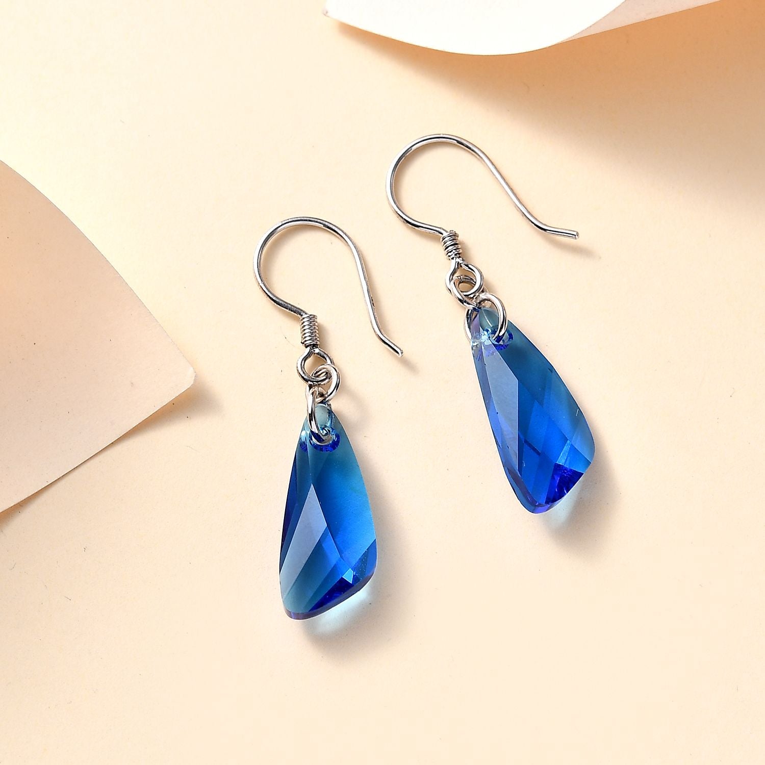 J Francis gefertigt mit SWAROVSKI Capri Blau Swarovski Kristall Ohrringe 925 Silber platiniert