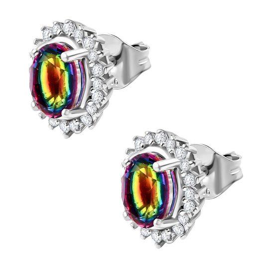 Nebel Quarz, Weißer Zirkon Ohrringe 925 Silber rhodiniert ca. 2.34 ct