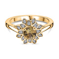 AA Natürlicher goldener Tansanit, Moissanit Ring 925 Silber 750 Gelbgold Vermeil (Größe 17.00) ca. 0,60 ct