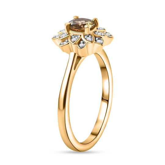 AA Natürlicher goldener Tansanit, Moissanit Ring 925 Silber 750 Gelbgold Vermeil (Größe 21.00) ca. 0,60 ct