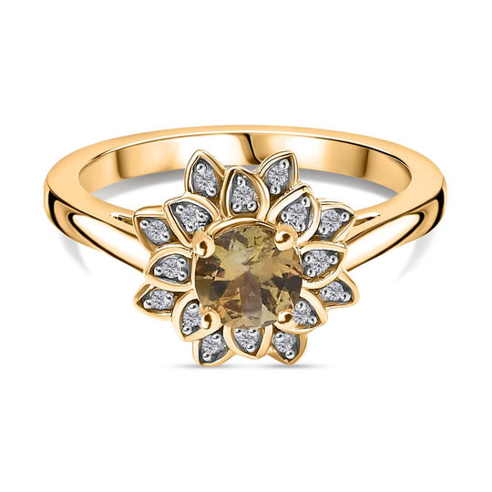AA Natürlicher goldener Tansanit, Moissanit Ring 925 Silber 750 Gelbgold Vermeil (Größe 21.00) ca. 0,60 ct