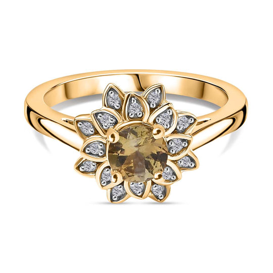 AA Natürlicher goldener Tansanit, Moissanit Ring 925 Silber 750 Gelbgold Vermeil (Größe 21.00) ca. 0,60 ct