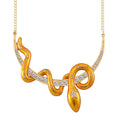 Gelbgold emaillierte weiße Kristall-Halskette, 50 cm