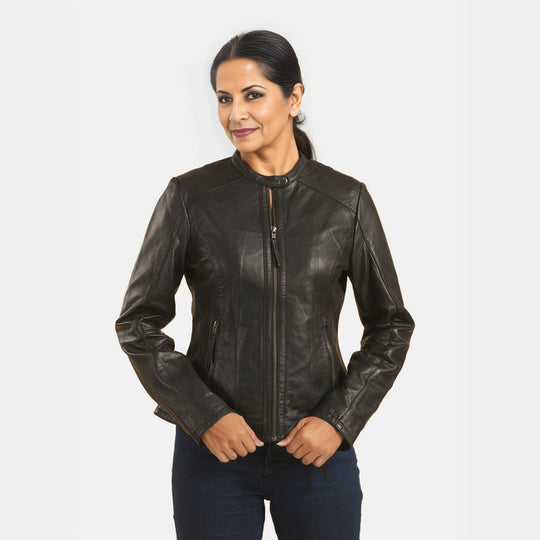 LA MAREY - fallendes Revers echte Lederjacke, Bikerjacke aus 100% Lammleder, Größe 42, Hellbraun
