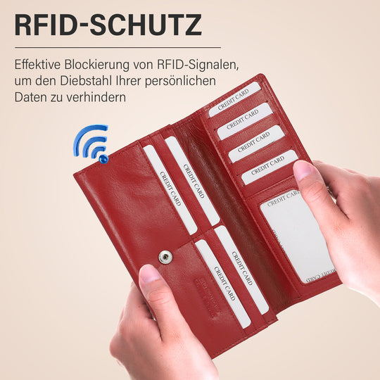 CLOSE OUT - UNION CODE: Brieftasche mit Schlangen-Prägung und RFID schutz, 19x12 cm, Cognac