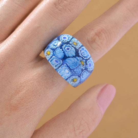 Murano-Stil Glas Ring Reiner Edelstahl (Größe 16.00)