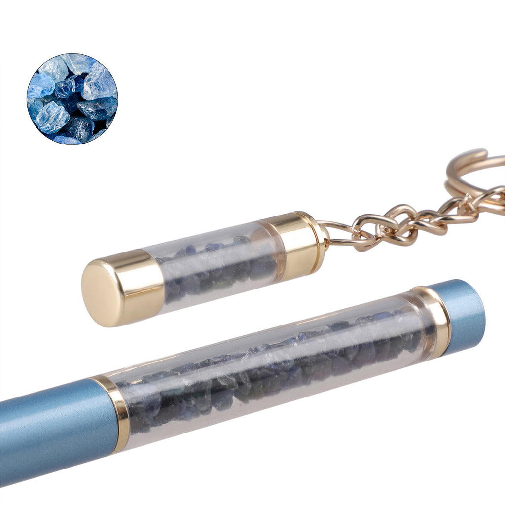 Premium Kollektion - Echter blauer Saphir-Kugelschreiber mit extra Mine und Schlüsselanhänger