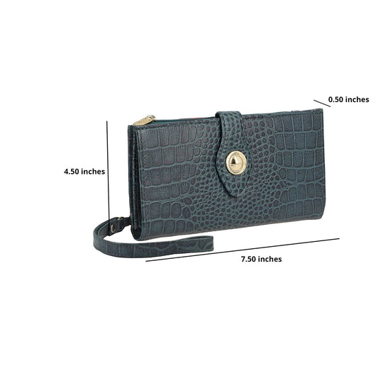 Kroko-geprägte Geldbörse aus 100% echtem Leder mit RFID Schutz, 19x11.4x1.3cm, Braun