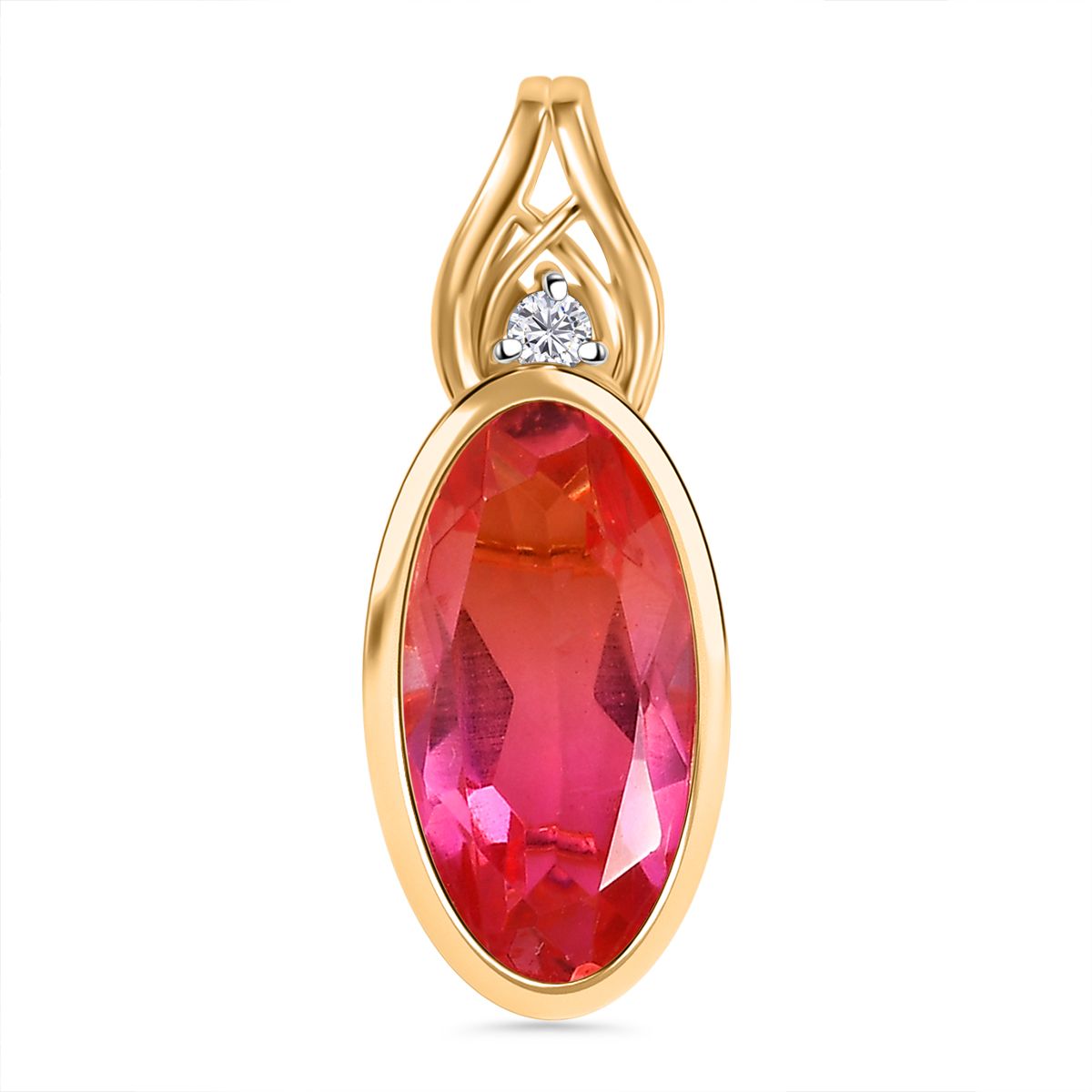Tulip inspiriert - Sunset Quarz Triplette, Weißer Zirkon Anhänger 925 Silber vergoldet ca. 3.56 ct