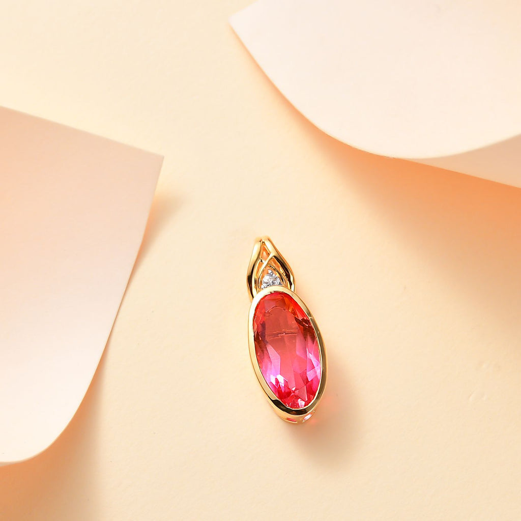 Tulip inspiriert - Sunset Quarz Triplette, Weißer Zirkon Anhänger 925 Silber vergoldet ca. 3.56 ct
