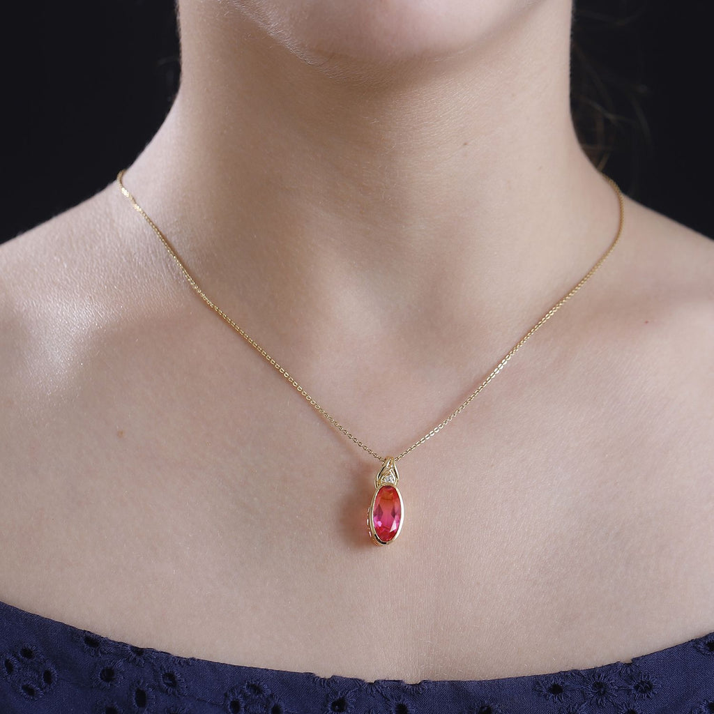 Tulip inspiriert - Sunset Quarz Triplette, Weißer Zirkon Anhänger 925 Silber vergoldet ca. 3.56 ct