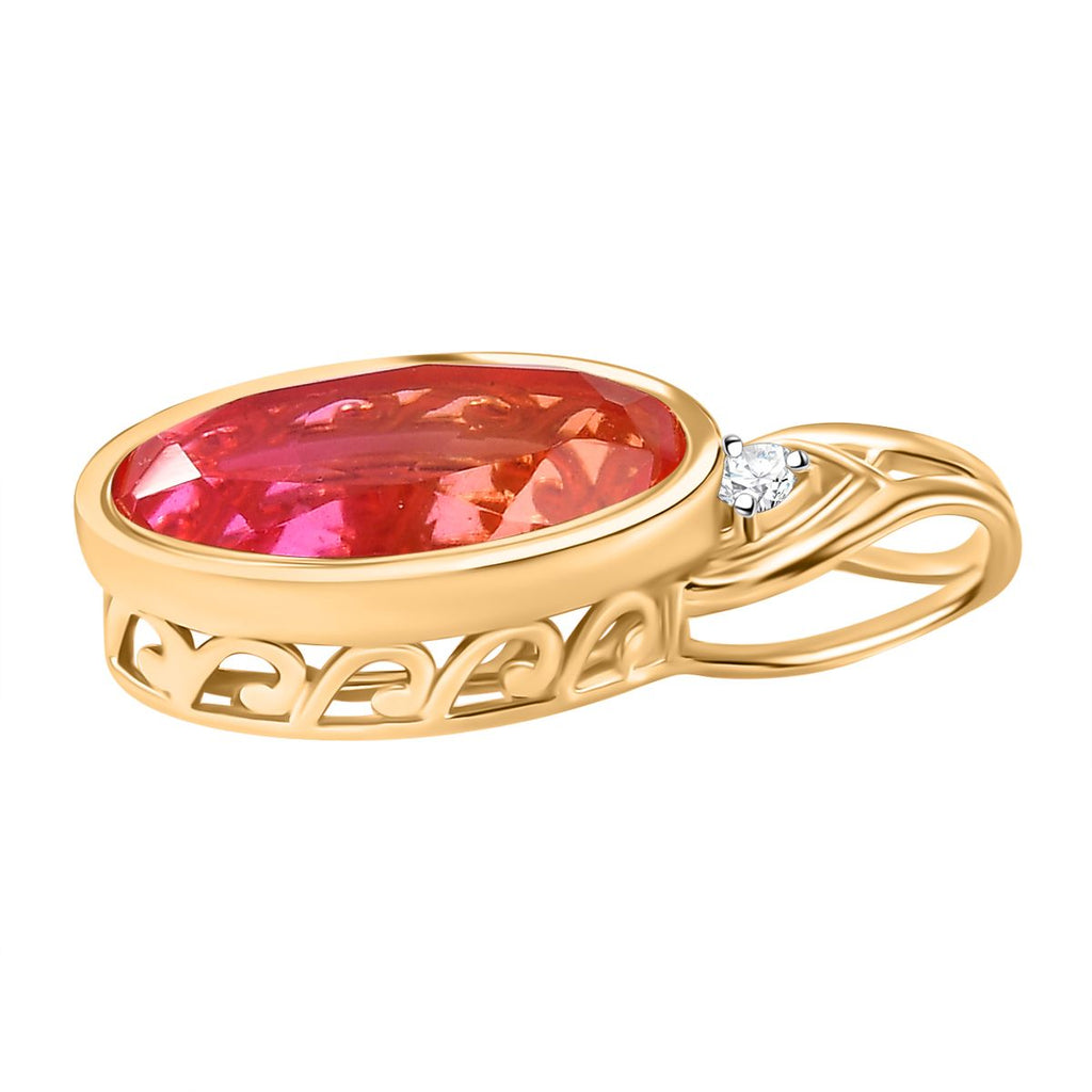 Tulip inspiriert - Sunset Quarz Triplette, Weißer Zirkon Anhänger 925 Silber vergoldet ca. 3.56 ct