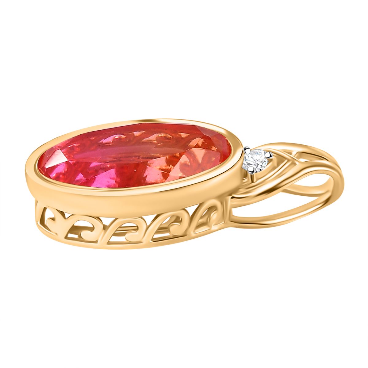 Tulip inspiriert - Sunset Quarz Triplette, Weißer Zirkon Anhänger 925 Silber vergoldet ca. 3.56 ct