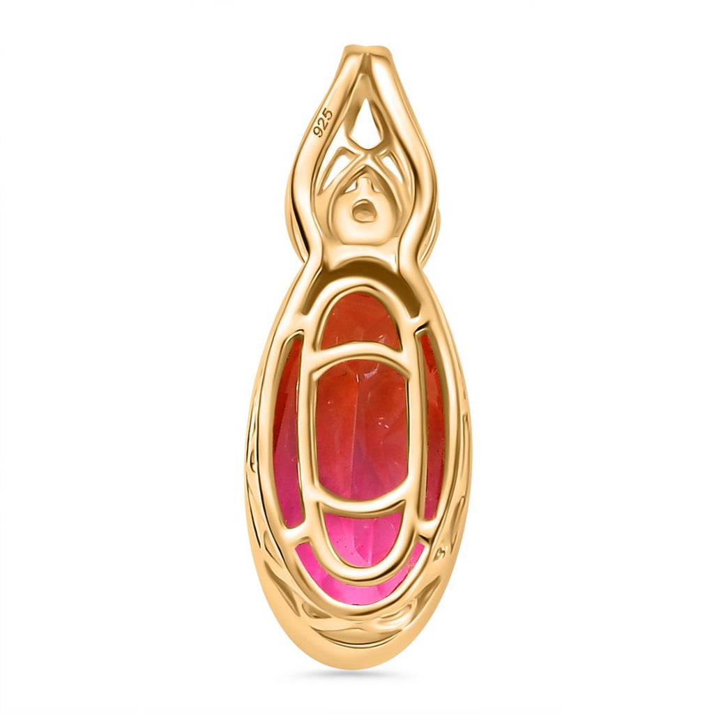 Tulip inspiriert - Sunset Quarz Triplette, Weißer Zirkon Anhänger 925 Silber vergoldet ca. 3.56 ct