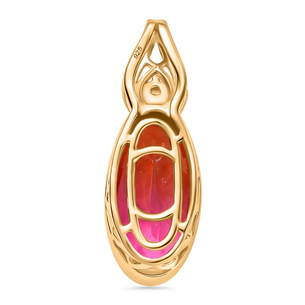 Tulip inspiriert - Sunset Quarz Triplette, Weißer Zirkon Anhänger 925 Silber vergoldet ca. 3.56 ct