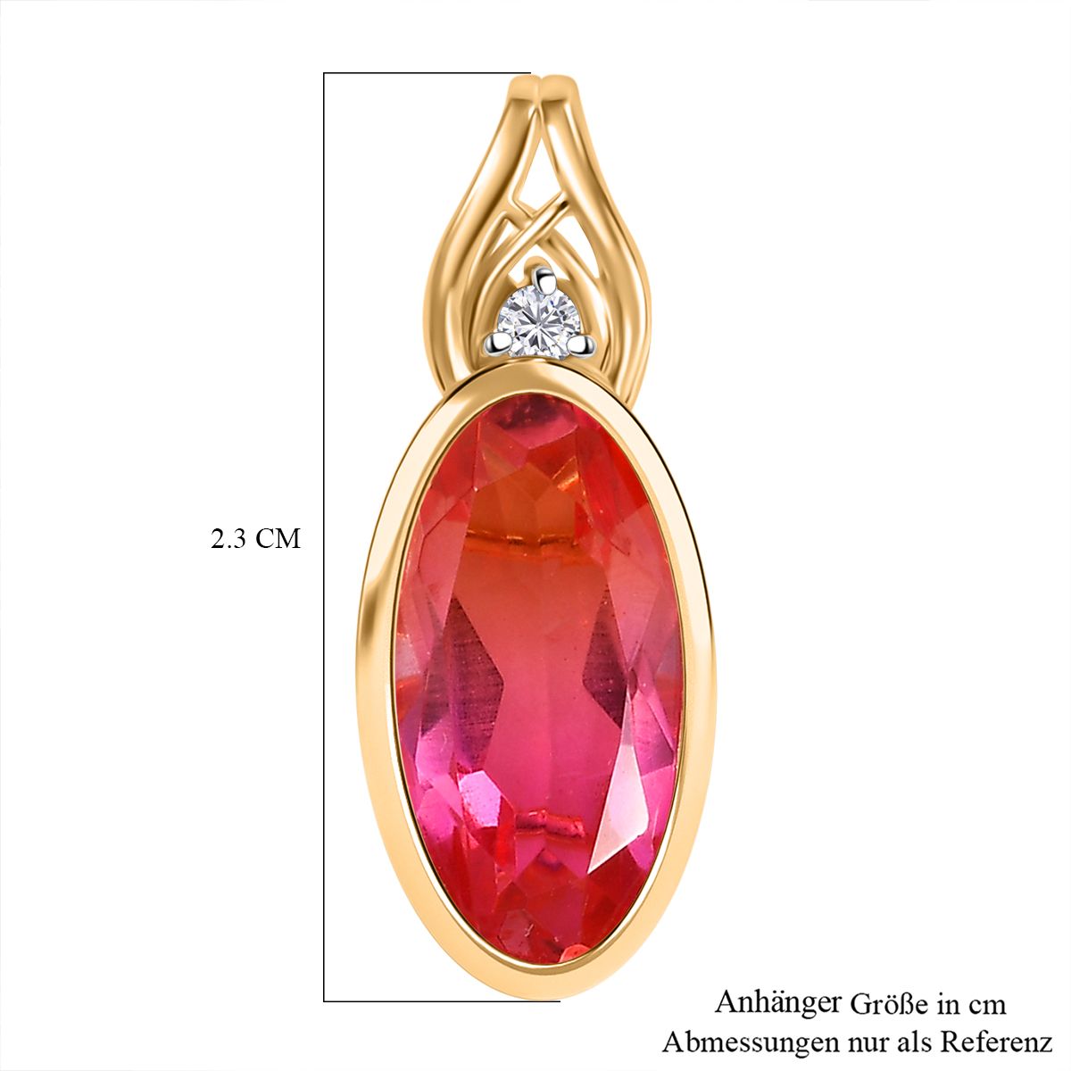 Tulip inspiriert - Sunset Quarz Triplette, Weißer Zirkon Anhänger 925 Silber vergoldet ca. 3.56 ct