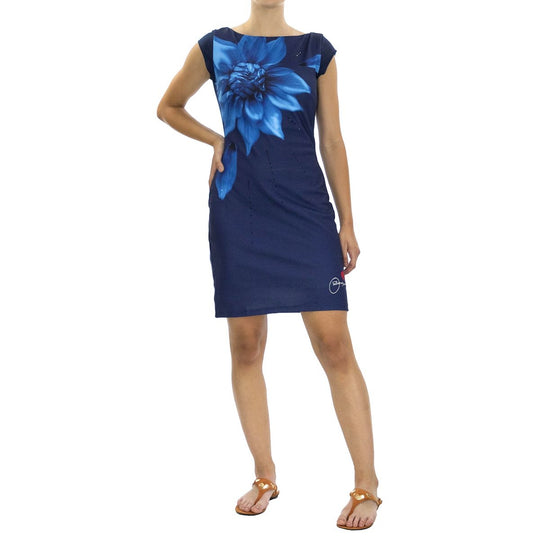 DESIGUAL, Ärmelloses, körperbetontes Kleid mit blau Blumendruck, Schwarz, Größe- 38
