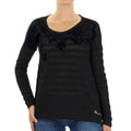 DESIGUAL, Strick-T-Shirt mit langen Ärmeln und Stickerei auf dem Oberteil, Schwarz, Größe 38