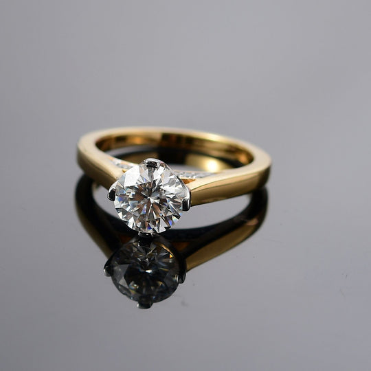 Moissanit Ring 925 Silber 750 Gelbgold Vermeil (Größe 19.00) ca. 1.39 ct