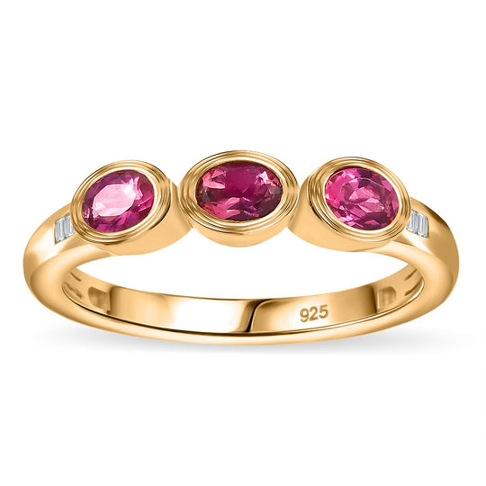 Lab Grown Roter Smaragd (Beryll), Weißer Diamant Ring 925 Silber 750 Gelbgold Vermeil (Größe 21.00) ca. 0.52 ct