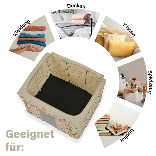 Faltbare Aufbewahrungsbox aus Stoff, 66 Liter offen, Größe 50x40x33cm gefaltet, Beige