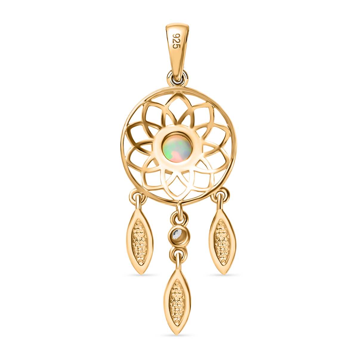 AA Natürlicher, äthiopischer Welo Opal, Weißer Zirkon Anhänger 925 Silber 750 Gelbgold Vermeil ca. 0.40 ct