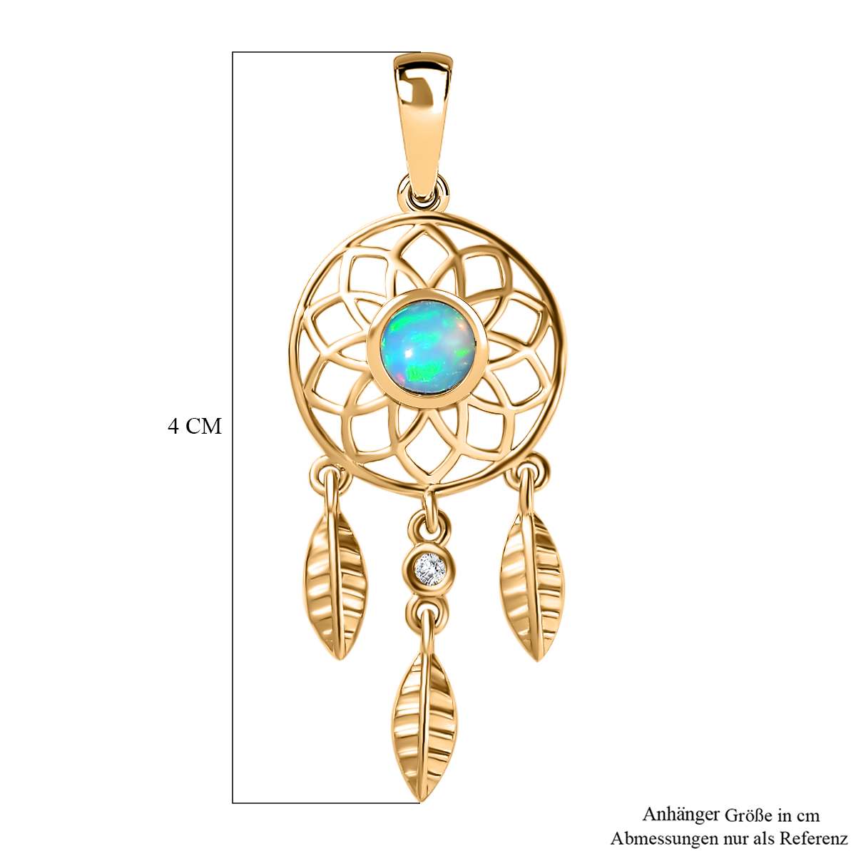 AA Natürlicher, äthiopischer Welo Opal, Weißer Zirkon Anhänger 925 Silber 750 Gelbgold Vermeil ca. 0.40 ct