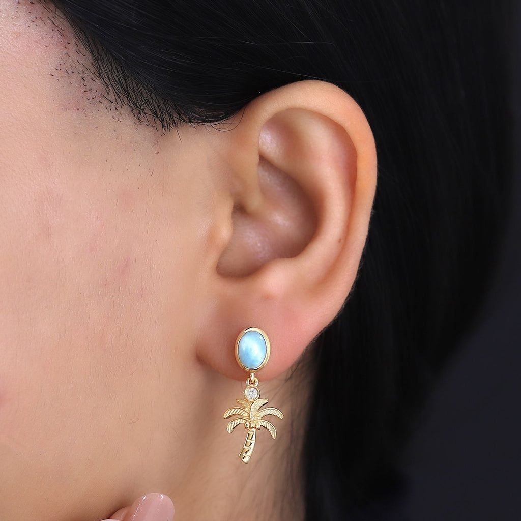 AA Natürlicher grüner Larimar, Weiße Zirkon Ohrringe, 925 Silber 750 Gelbgold Vermeil ca. 2.13 ct