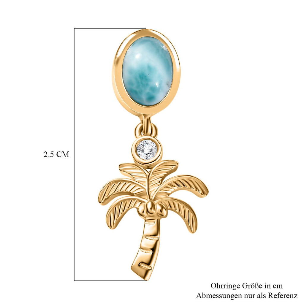 AA Natürlicher grüner Larimar, Weiße Zirkon Ohrringe, 925 Silber 750 Gelbgold Vermeil ca. 2.13 ct