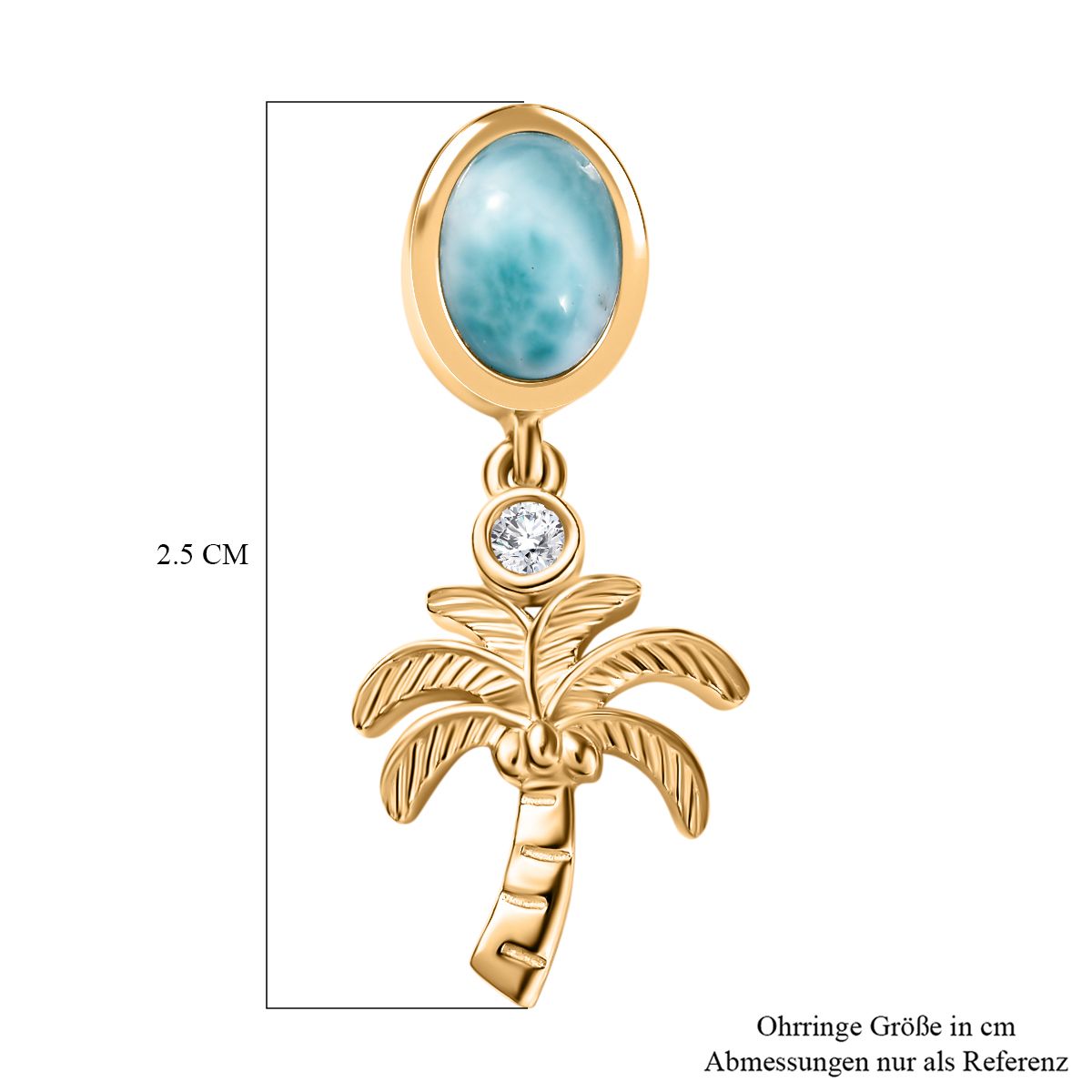 AA Natürlicher grüner Larimar, Weiße Zirkon Ohrringe, 925 Silber 750 Gelbgold Vermeil ca. 2.13 ct